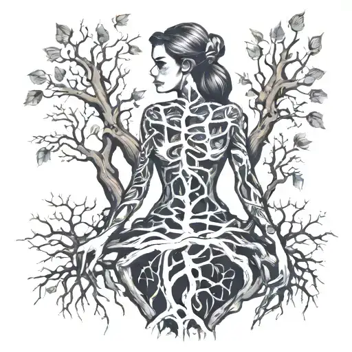 Woman Wearing Dress Made Of Tree Roots
