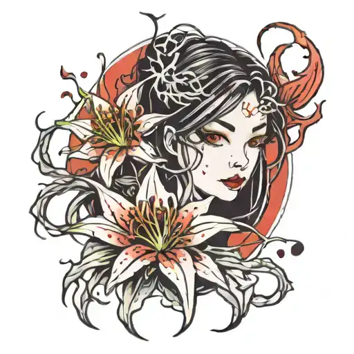 Spider Lily Red And Anime Style Girl