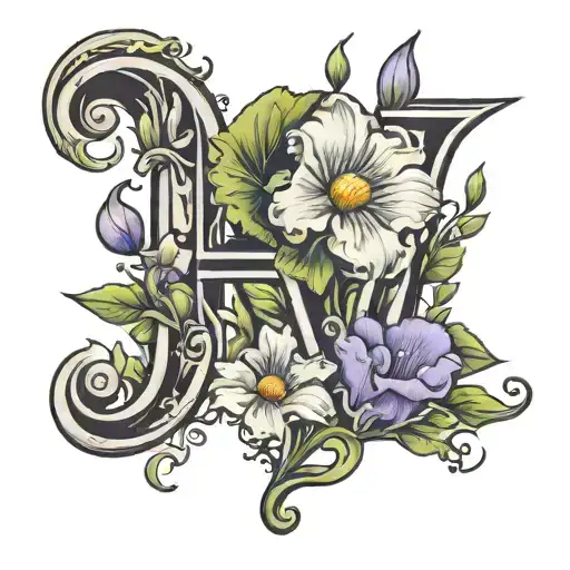 Letter H And G With Sweet Pea Flower And Daisy Flower