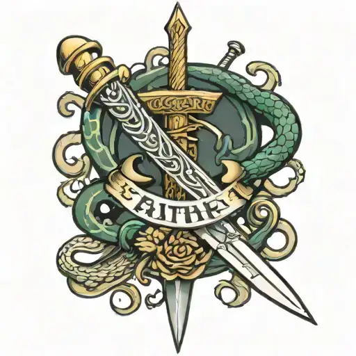 Sword Stabbing A Snake Wrapped With The Words Faith Over Fear Written On It