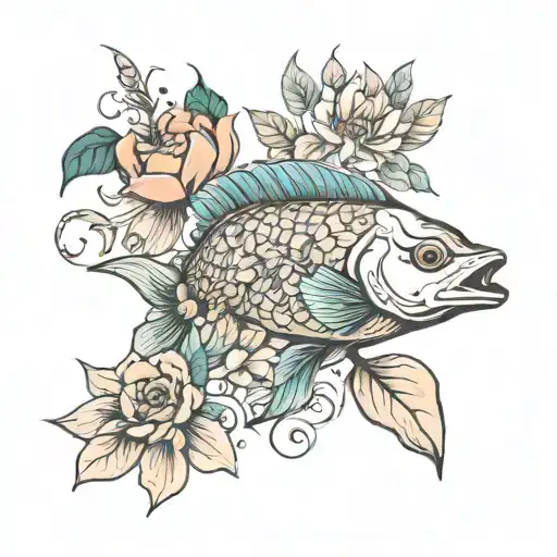 Design Me A Tattoo That Contains Flowers And Plants And A Fish