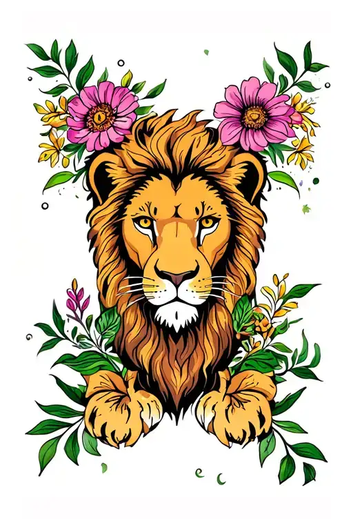 Lion & August Birth Flowers Blooming