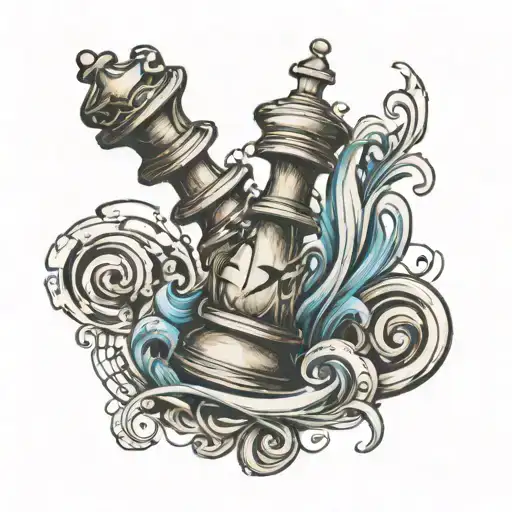 A Chess Piece Entwined With Musical Notes And Beach Waves