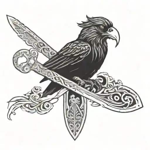 Black Crow Nordic Viking With Skull Sword Surrounded