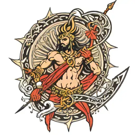 Lord Karna Sun Symbol With His Bow And Arrow Piercing