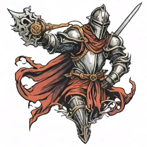 Dark Fantasy Medieval Knight Standing With A Sword In His Hands Pointing Down