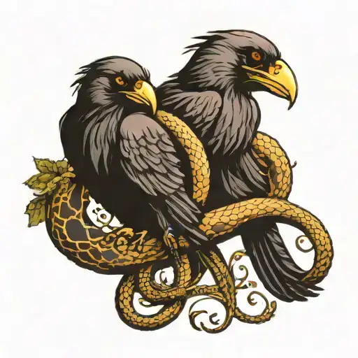 Snakes Either Side Of A Raven