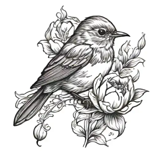 Robin Holding A Tulip Flower