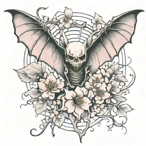 Bat With An Exposed Skeleton And A Cherry Blossom