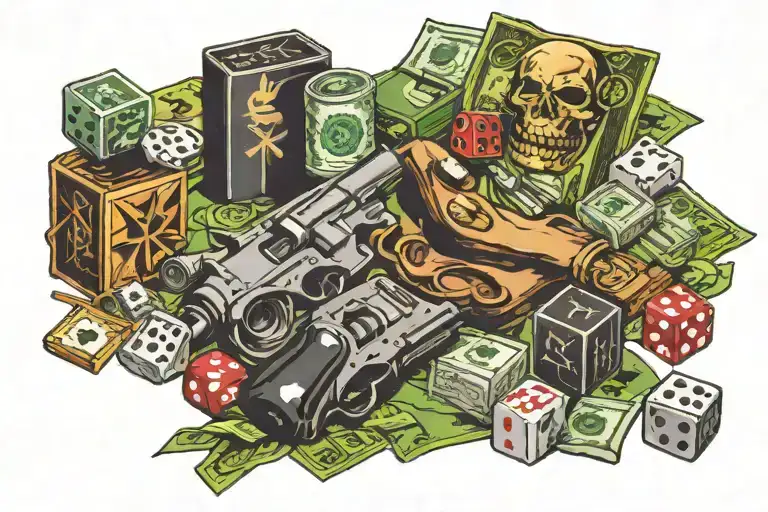 Money Risk Taking Guns Drugs Dice Rolling