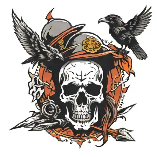 Crows With Skull And Guns With Nurses Hat And Lightning Bolt