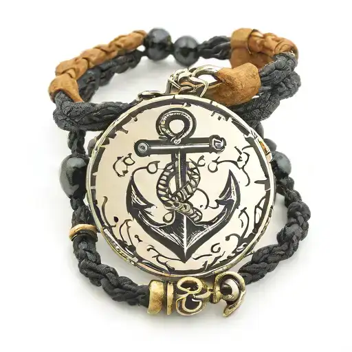 Men Bracelet For Band Inc Little Boat Anchor Wave Fisherman And Little Sparkles