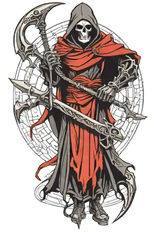 Futuristic Grim Reaper With Scythe And Futuristic Armor