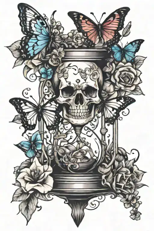 Skulls Butterflies Flowers Hourglass