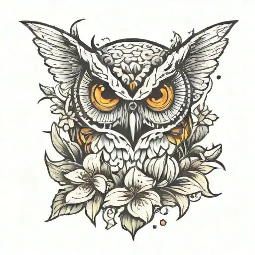 Owl With Lily Flowers