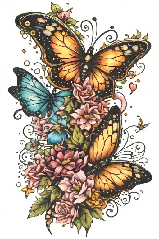 Butterflies And Little Fairies With Sparkles