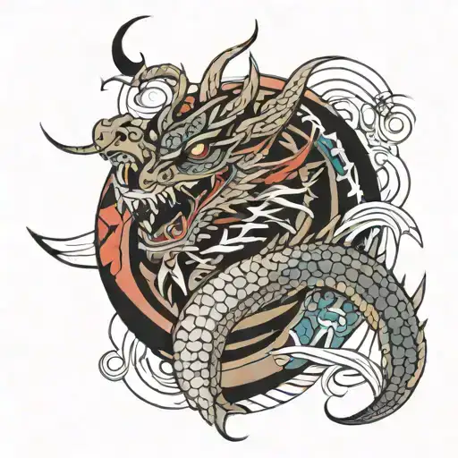 Abstract Lines With Haku Dragon