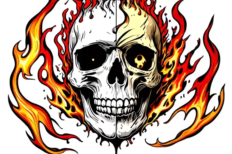 A Half Skull Blending Into The Middle Of Bursting Flames