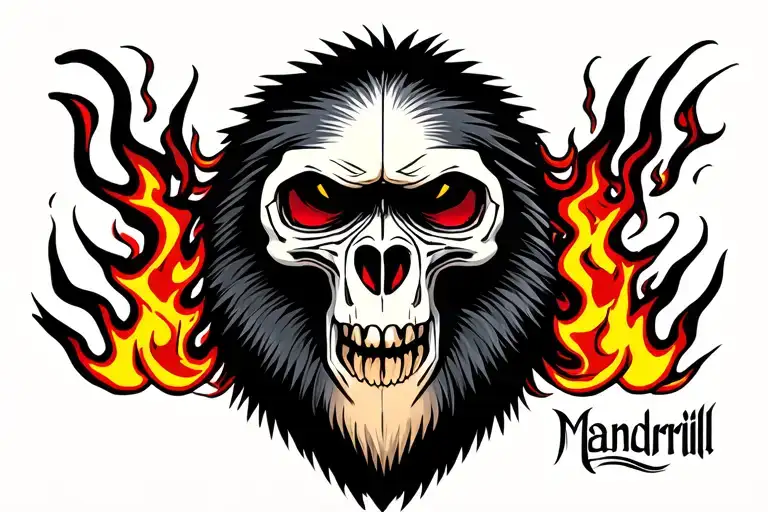 Mandrill Skull With Flames