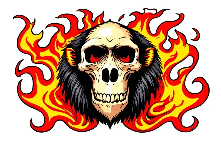 Flames With A Small Mandrill Skull In The Middle