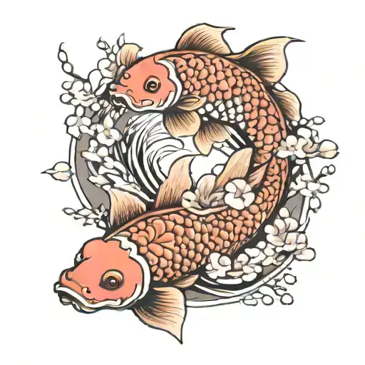Koi Fish With Cherry Blossoms