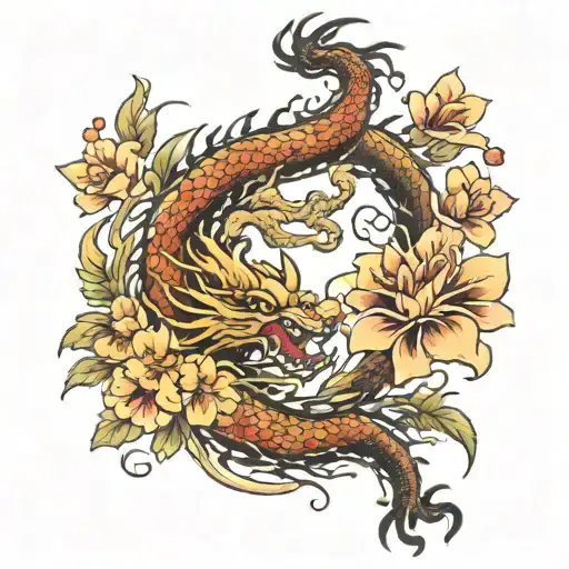 Chinese Dragon And Flowers Back