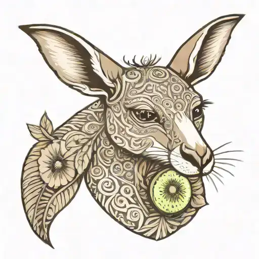 Kangaroo With A Kiwi Bird In Its Pouch