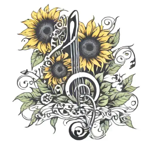 Music Notes And Sunflowers Intertwined