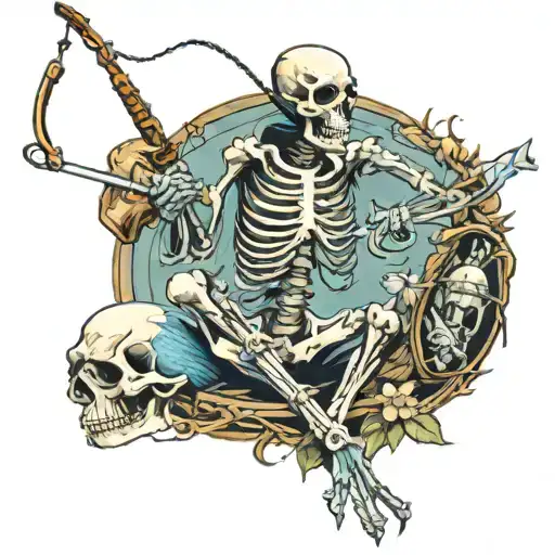 Fishing Skeleton Holding