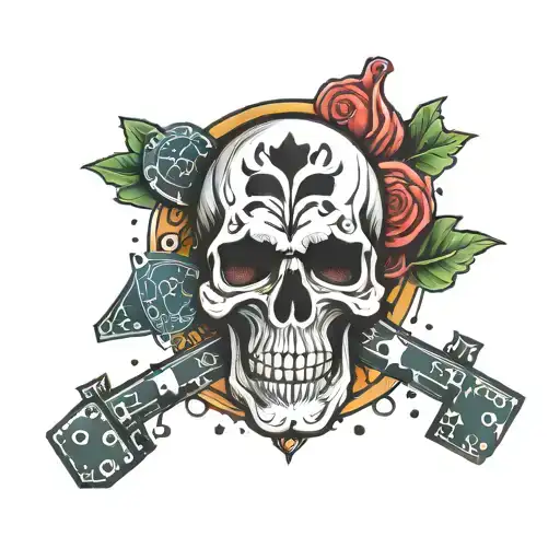 Poker Chips And Skull And Puzzle Pieces