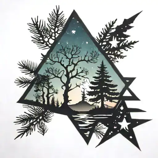 Stars And Pine Tree Silhouette