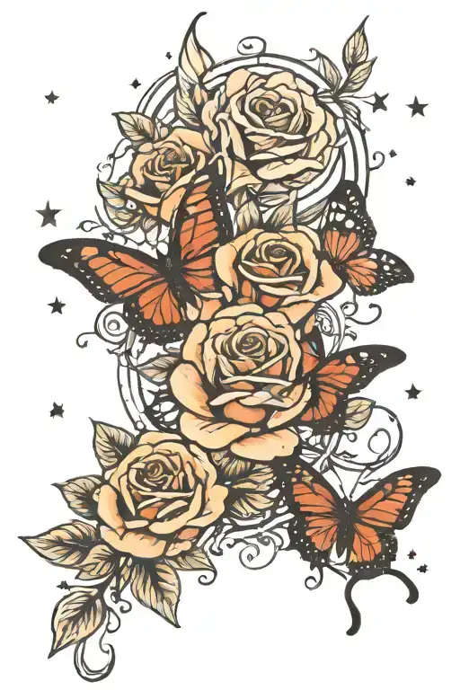 Roses Butterflies Sun Moon And Stars