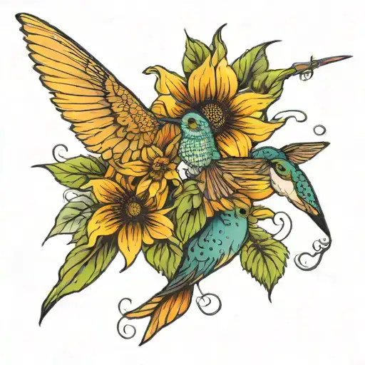 2 Stargazers Sunflower Hummingbird Hovering