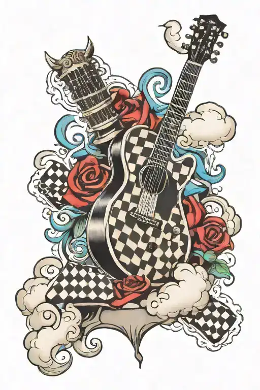 Chess Board And Guitar Cloud Background