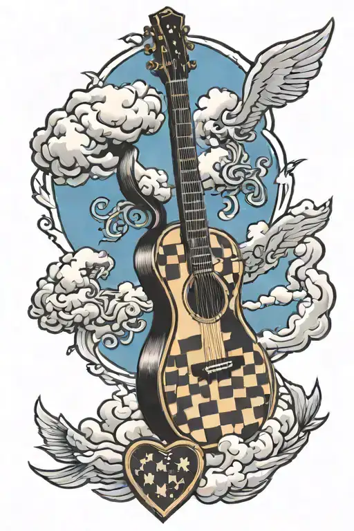 Chess Board And Guitar Cloud Filled Sky