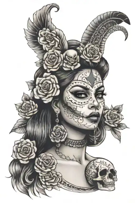 Beautiful Woman Face With Calaveras Con Mayas