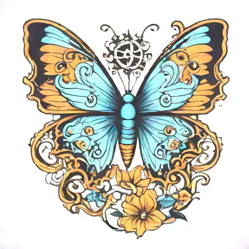 Butterfly With V And C Incorporated One Wing Blue The Other Orange
