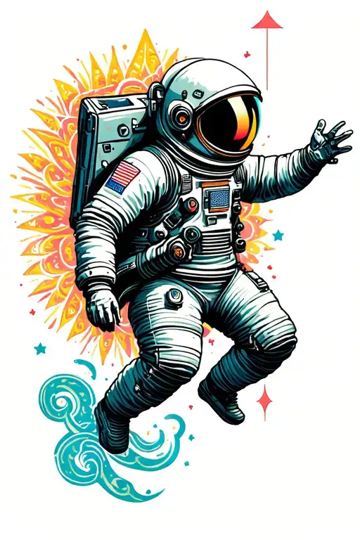Astronaut Falling Into Psychedelic Patterns