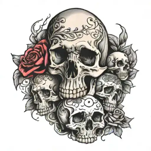 Bicep Half Sleave With Skulls And Flowers To Represent Life And Death