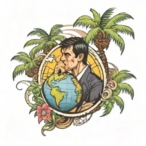 Scarface With The Globe Of The World Is Yours In The Back With Some Palm Trees