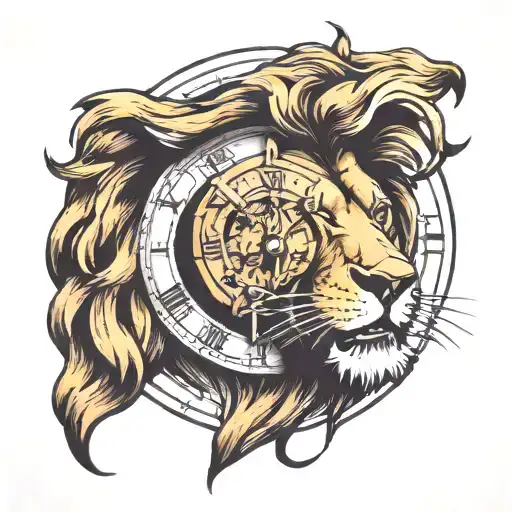 Lion Roaring With Roman Clock