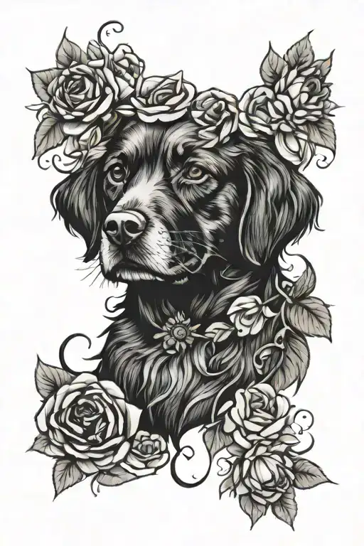 Sunflower Roses Black Dog Paw Print