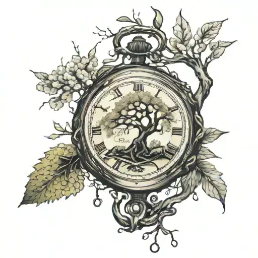 Surreal Willow Tree With A Branch Twinging Into A Pocket Watch On Arm Half Top Sleeve