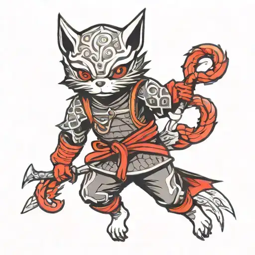 Animal Ninja Close Up With A Little Red Ink