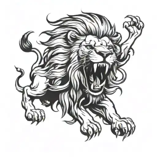 Lion Roaring With Tree