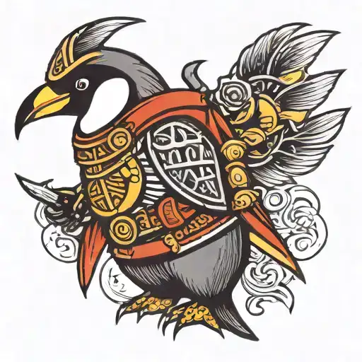 A Penguin In The Style Of A Ikaika Warrior With Armor