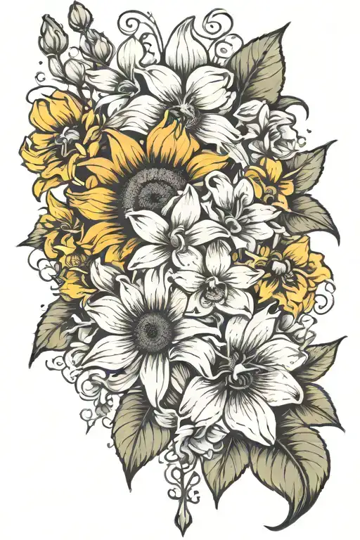 Sunflower And Orchids