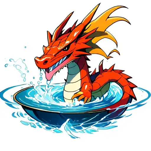 An Urn Pouring Water With Pokemon Gyarados