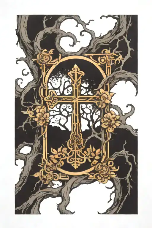 Tree Of Life And Gothic Cross Surrounded