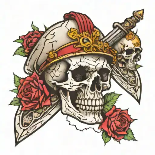 Make A Design Of A Cracked Skull With An Arditti Dagger And A Helmet From The First World War